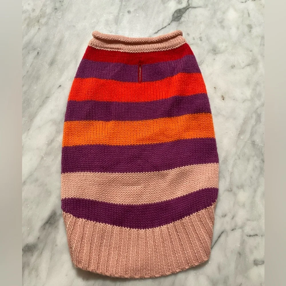 Vibrant Striped Dog Sweater XS | Cozy Knit Pet Clothing in Pink, Purple